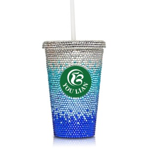 Персонализирано лого блестяща луксозна двуслойна чаша PS чаша със страз