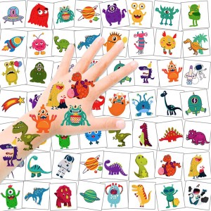 Autocollants de tatouages ​​temporaires animaux dinosaure kawaii pour enfants