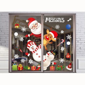Shipping Glass Santa Reindeer Decals Christmas Snowflake Qhov rai Cling Stickers