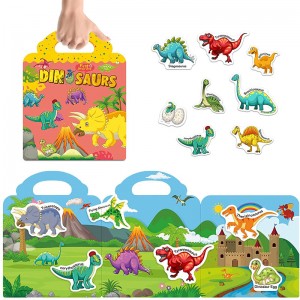 Обучающая съемная многоразовая книга с наклейками о динозаврах для детей