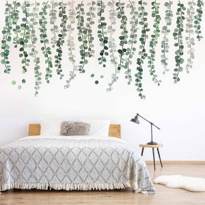 Calcomanía de pared de hojas de plantas verdes decoración de arte de pared de acuarela extraíble