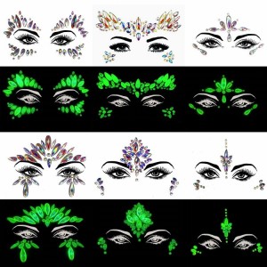 Stiker Tato Wajah Berlian Imitasi Bersinar dalam Gelap untuk Topeng Rias