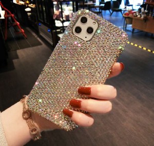 Луксозен блестящ прозрачен калъф за телефон с кристали за iPhone