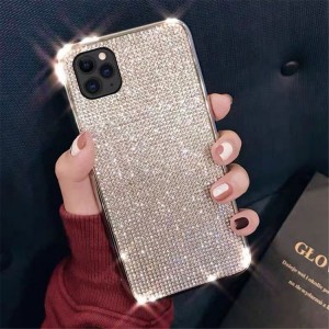 Луксозен блестящ прозрачен калъф за телефон с кристали за iPhone