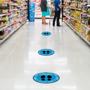 Lithupa tsa Social Distancing Floor Decal 8 inch Blue & Red Stand