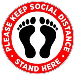 Stiker Decal Lantai Jarak Sosial 8 inci Stand Biru & Merah