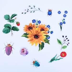 Dočasné prenosné nálepky s akvarelovými kvetmi v zmiešanom štýle