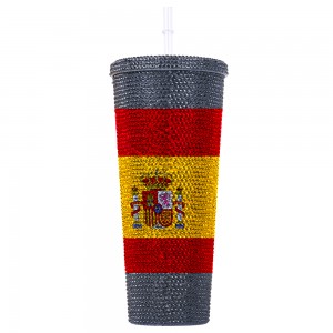 Custom National Flag Tumbler Drink Mugs Plastic Cups With Straw