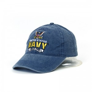 Navy Blue Washed Topi Bisbol Bordir kustom