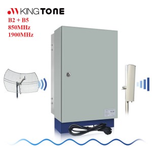 Kingtone Duobla Banda Signalo Ripetilo GSM 2G 3G 4G LTE Reta Sistemo Ĉela Akcelilo Alta Potenco 20W 850/1900MHz Ripetilo