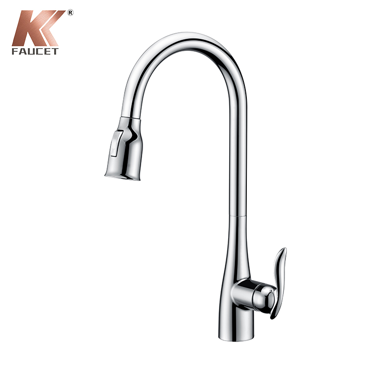 KKFAUCET SINGLE HOLE PULL OUT KITCHEN FAUCET WITH PLASTIC SPRAYER