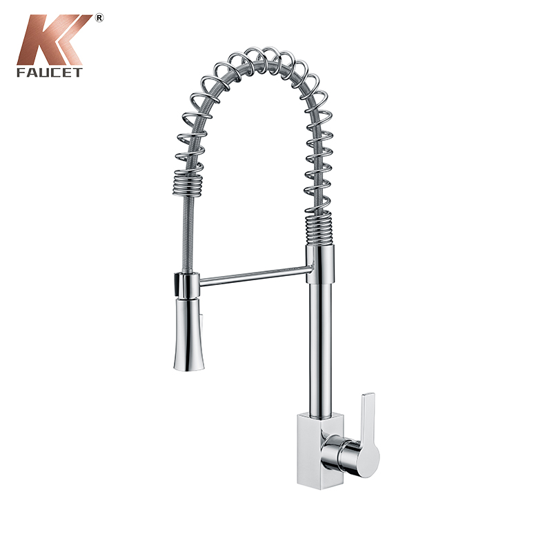 KKFAUCET SINGLE HOLE PULL DOWN SPRING KITCHEN FAUCET WITH SPRAYER