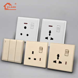 UK switch sockets 1gang 1way  switch gold grey white color universal electrical plug socket