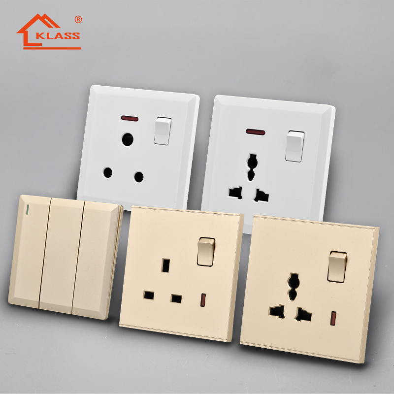 រន្ធកុងតាក់ចក្រភពអង់គ្លេស 1gang 1way switch gold gray white color universal electronic plugs socket Featured Image