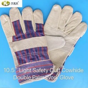 I-Factory Price Strip Cuff Cowhide Double Palm Work Glove Wholesale-KLT