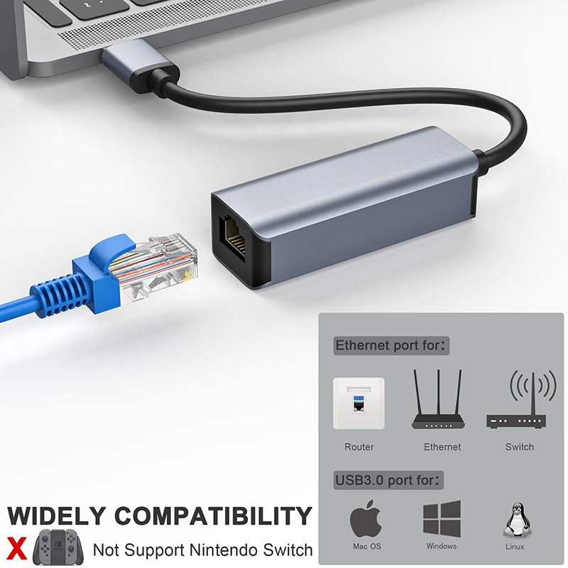 USB Ethernet-adapter, USB 3.0 til 1000 Mbps Gigabit Ethernet LAN-nettverksadapter, Bærbar RJ45 Ethernet-adapter i aluminium