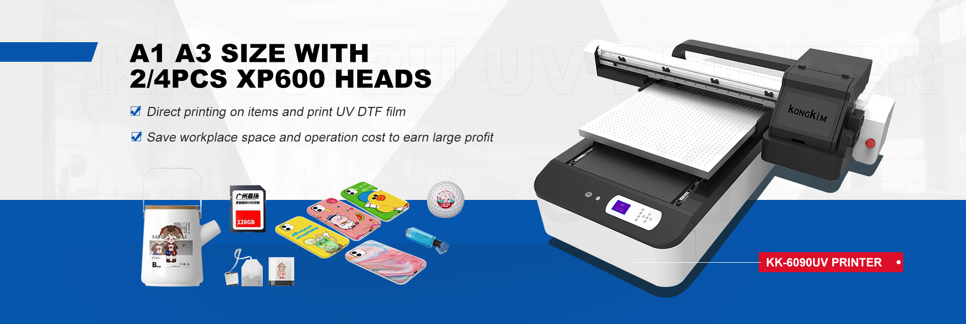 Impressora UV de mesa KK-6090 A1 A2 60x90cm para impressão de caixa de telefone em garrafa de vidro