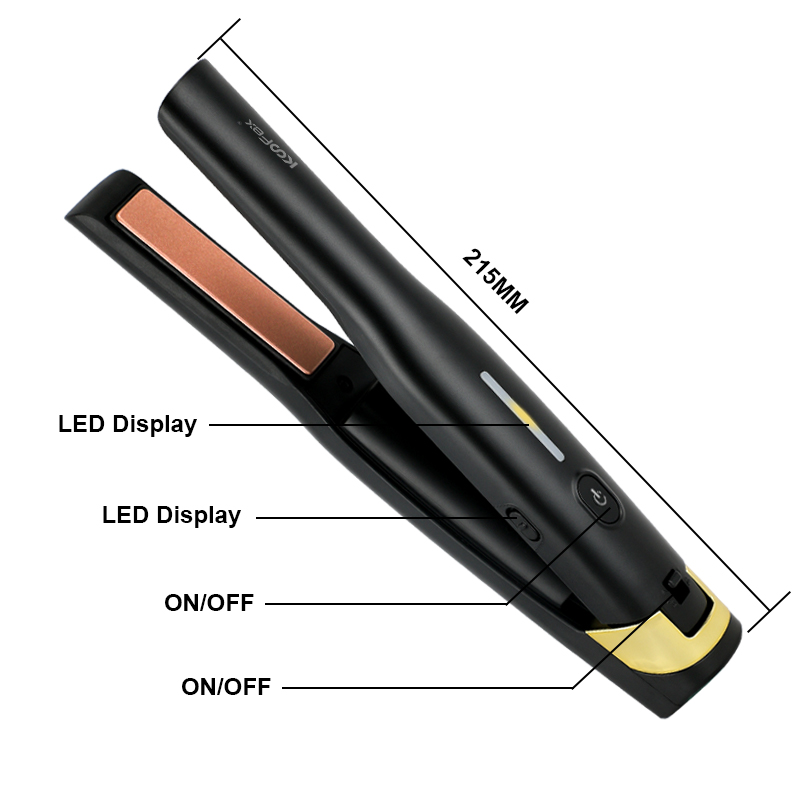 KooFex Fast Heating Hair Flat Iron LED បញ្ចូលថ្ម USB ម៉ាស៊ីនកាត់សក់ឥតខ្សែ