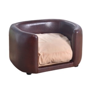 Faux ຫນັງສີນ້ໍາຕານ vinyl ຫມາ cave pet bed sofa Foam pad dog
