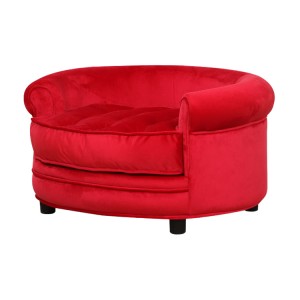 Furnitur hewan peliharaan tempat tidur anjing bulat kucing sofa hewan peliharaan merah buatan tangan