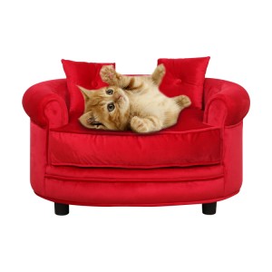 Sofá vermelho feito à mão para animais de estimação, cama redonda para cães e gatos, móveis para animais de estimação