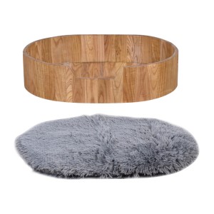 Luxusná okrúhla drevená posteľ pre domáce zvieratá Roztomilá plyšová podložka pre psa odolná voči špine Teplá univerzálna posteľ pre štyri ročné obdobia