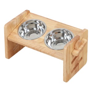 Idizayini entsha ye-Solid Wood Pet Dining Table Bowl Pet Wooden Tilted Feeders