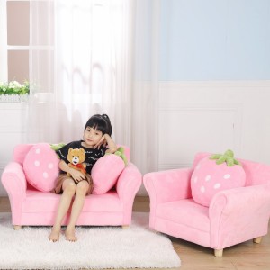 Dječji kauč na razvlačenje sa jastukom od ružičaste jagode