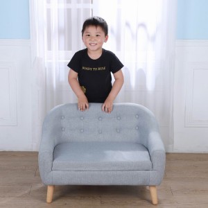 High-end nga Linen Tan-awa Faux Leather Kids Couch Sofa sa mga Bata