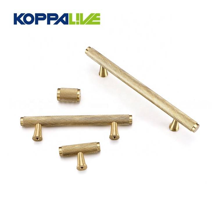 High-end Solid Brass T Bar Cupboard Handle Knobs Copper Bedroom Furniture Cabinet Door Knurled Pull Handles