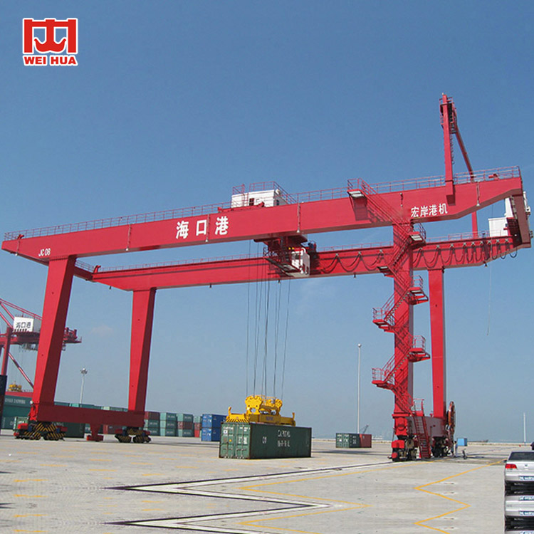 RMG dobbeltbjælkeskinnemonteret containerportalkran er meget udbredt i havne, jernbaneterminaler, containergård til lastning, losning, overførsel og stabling af containeren.