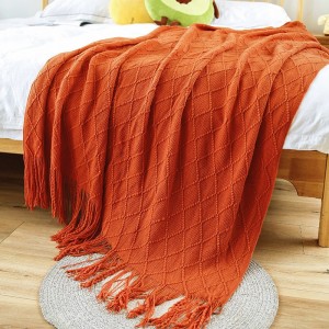 Komportable nga Fuzzy Tassels Custom Baby Knitted Customized Throw Knit Blanket