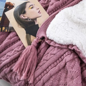 Hoʻoliʻiliʻi i ka Blanket Tassels Acrylic Knit Chunky Blanket Knitted