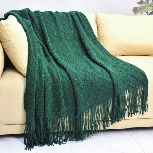 Comfy Fuzzy Tassels Customed Baby Knitted Customized Throw Knit Blanket