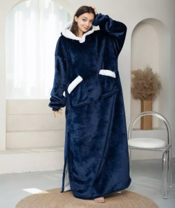 Dark Blue Dogon Soft Comfy Wearable Blanket tare da Hannu da Aljihu