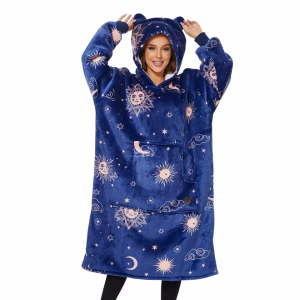 ʻO ka nani o Galaxy Blue Custom Sherpa Fleece Pattern Hooded Blanket Sweatshirt No nā mākua