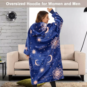 Luxury Galaxy Blue Tsika Sherpa Fleece Pattern Hooded Blanket Sweatshirt Yevakuru