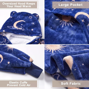 Omuma Galaxy Blue Custom Sherpa Fleece Pattern Hooded Blanket Sweatshirt Maka Ndị okenye