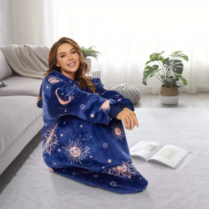 Luxuriöses Galaxy Blue Custom Sherpa Fleece Muster Kapuzen-Decke-Sweatshirt für Erwachsene