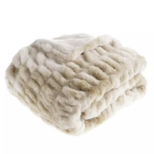 Custom 100% Polyester Warm Embossed Luxury Rabbit Faux Fur Throw Blanket