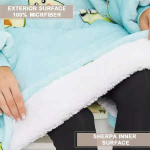 Wholesale Custom Printed Outdoor Winter Warm Oversize Sherpa Fleece Hoodie Blanket