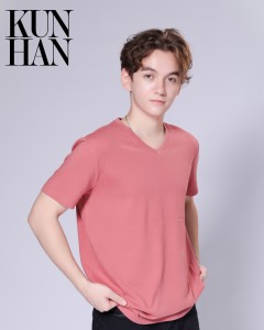 Men V-Neck Plain Plain Casual Slim T-Shirt