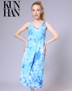 Lady Tie Dye Mara Hannun Hannun Rayon Comfort Dogon Dress
