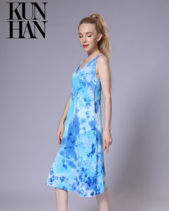 Lady Tie Dye Mara Hannun Hannun Rayon Comfort Dogon Dress