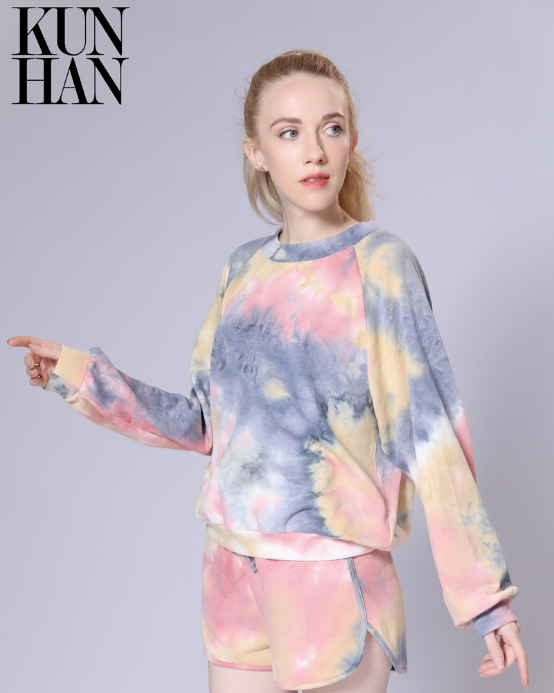 Celana Pendek Sweatshirt Wanita Tie Dye Set Populer Hot Sale Set Pullover
