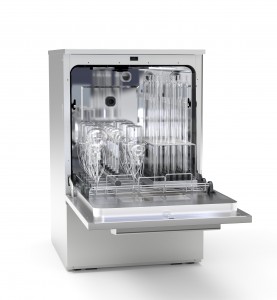 Die in sich geschlossene Laborglaswaschmaschine kann 144 25-ml-Messkolben gleichzeitig waschen