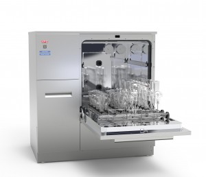 Mesin cuci gelas laboratorium mandiri otomatis lengkap dengan pengeringan udara panas di tempat dilengkapi standar dengan identifikasi keranjang