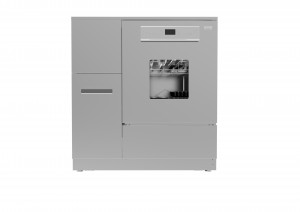 Mașina de spălat sticla de laborator cu pulverizare complet automată cu sistem standard de identificare a coșului poate spăla 476 de flacoane de injecție într-o singură trecere
