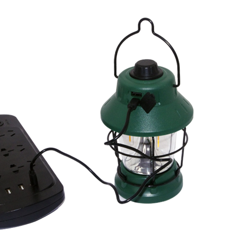 Retro rechargeable 350 lumens LED camping latern ከብረት እጀታ እና መንጠቆ ጋር