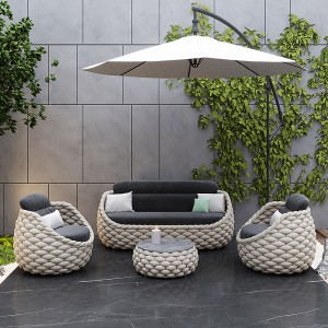 Komplet i lirë karrigesh me litar Mobilje kopshti Luksoze Ndenjeje moderne të papërshkueshme nga uji në natyrë